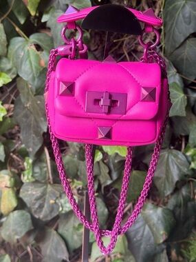 Valentino Hot Pink Quilted Leather Roman Stud Mini Shoulder Bag w/ Fuchsia HDW